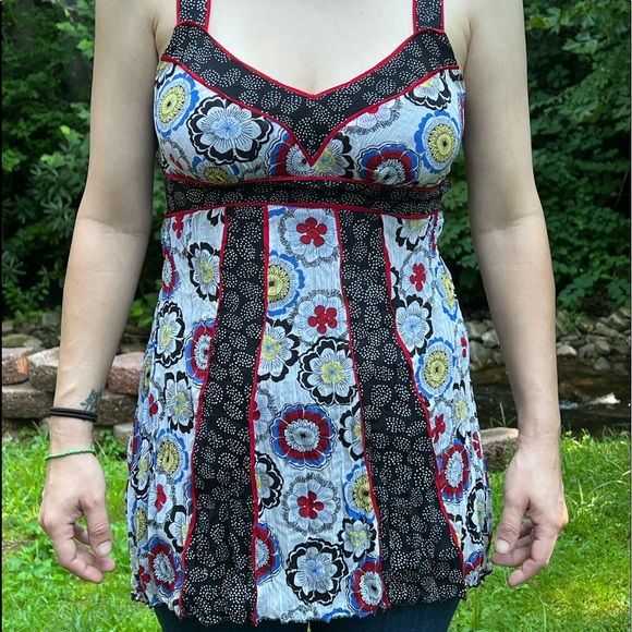 NWOT Bisou Bisou  super cute floral hippie pattern flowy chiffon top size XS ! - Picture 9 of 11